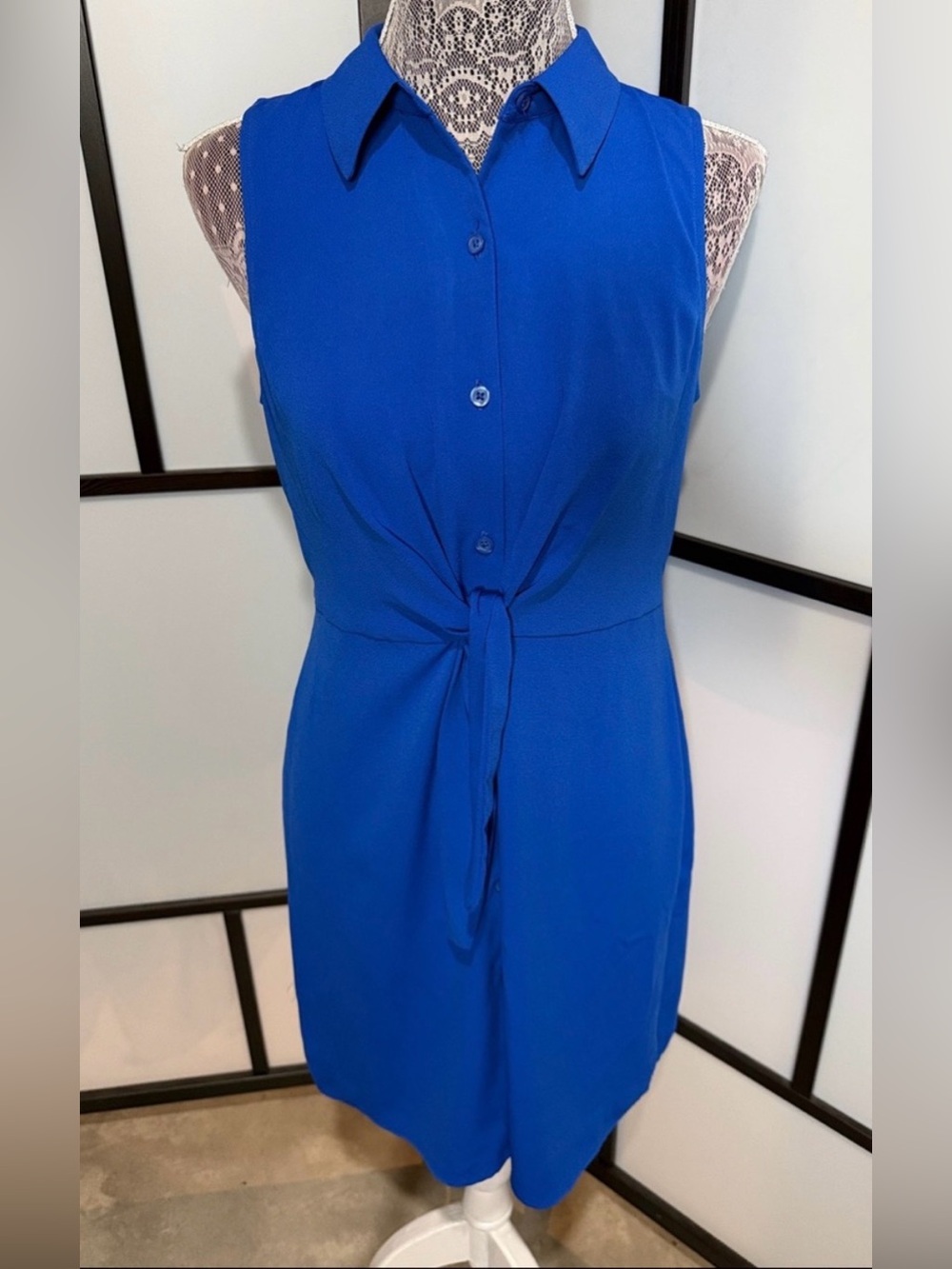 Nine Wesr Sleeveless Tie-Front Blue button Up Shirt Dress size Large